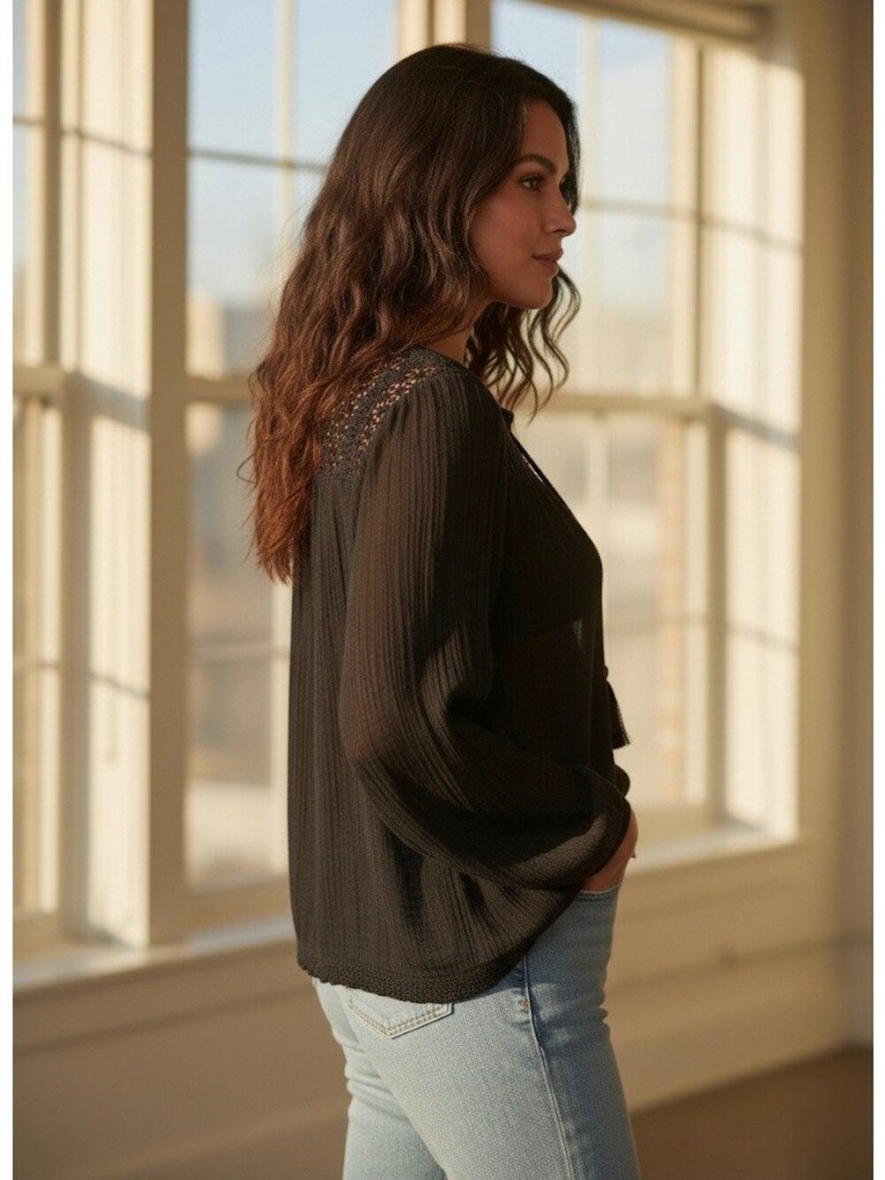 VTG NWT Jen’s Pirate Booty Black Lace Gauzy Top S | Boho Coquette Fairy Academia - Picture 3 of 6